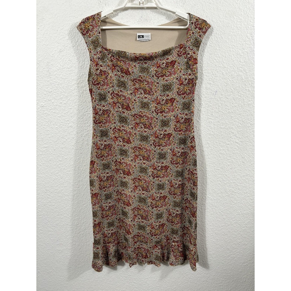 Vintage I.N. Studio Dress Womens Medium Multicolor Paisley Ruffle Hem 90s Y2K